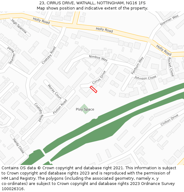 23, CIRRUS DRIVE, WATNALL, NOTTINGHAM, NG16 1FS: Location map and indicative extent of plot