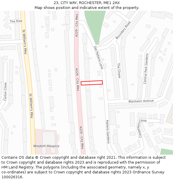 23, CITY WAY, ROCHESTER, ME1 2AX: Location map and indicative extent of plot
