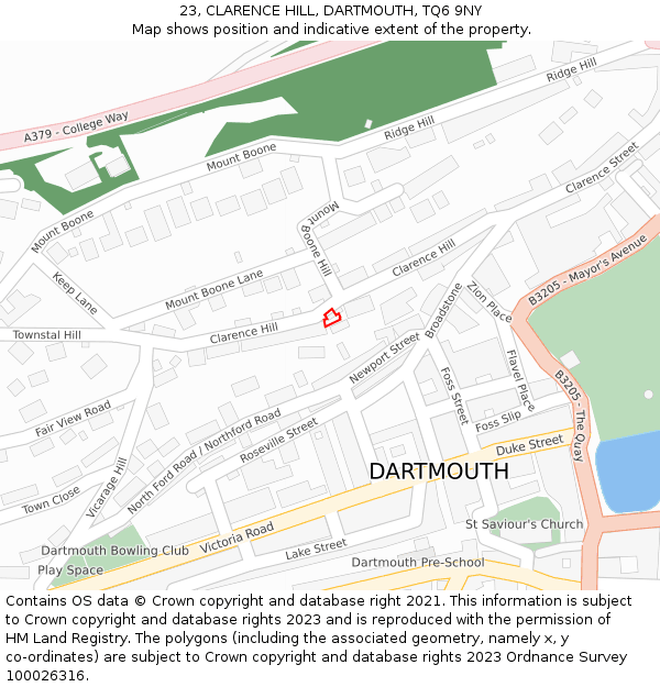 23, CLARENCE HILL, DARTMOUTH, TQ6 9NY: Location map and indicative extent of plot