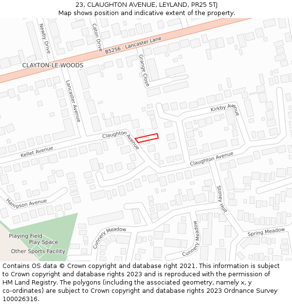 23, CLAUGHTON AVENUE, LEYLAND, PR25 5TJ: Location map and indicative extent of plot