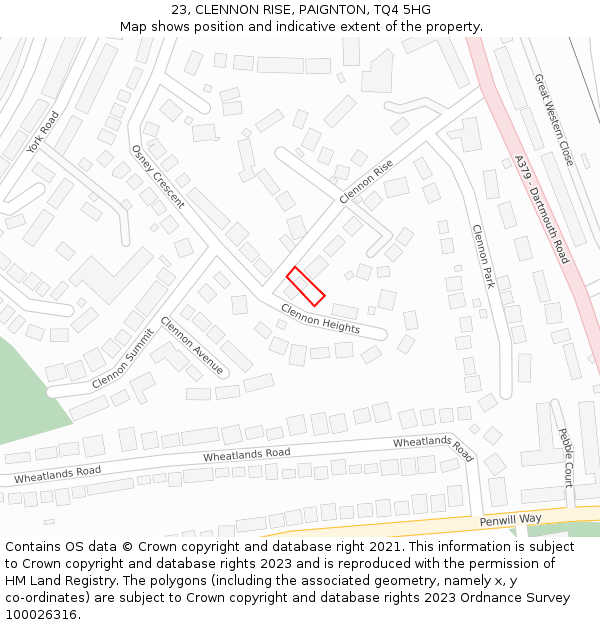 23, CLENNON RISE, PAIGNTON, TQ4 5HG: Location map and indicative extent of plot