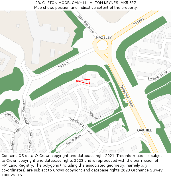 23, CLIFTON MOOR, OAKHILL, MILTON KEYNES, MK5 6FZ: Location map and indicative extent of plot