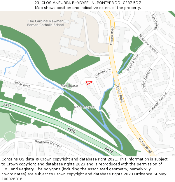 23, CLOS ANEURIN, RHYDYFELIN, PONTYPRIDD, CF37 5DZ: Location map and indicative extent of plot