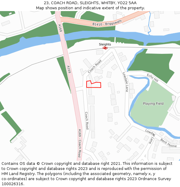 23, COACH ROAD, SLEIGHTS, WHITBY, YO22 5AA: Location map and indicative extent of plot