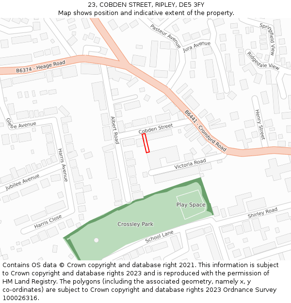 23, COBDEN STREET, RIPLEY, DE5 3FY: Location map and indicative extent of plot