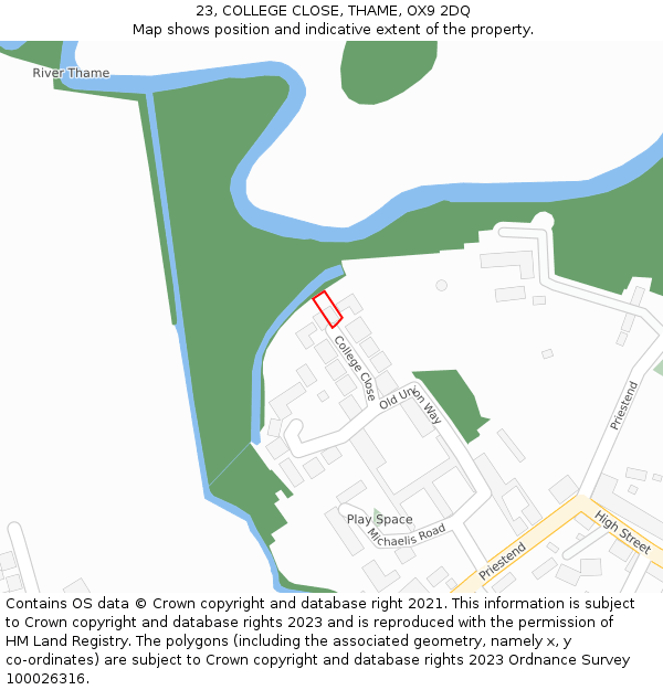 23, COLLEGE CLOSE, THAME, OX9 2DQ: Location map and indicative extent of plot