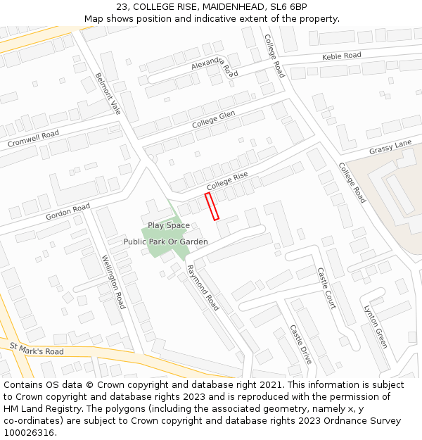 23, COLLEGE RISE, MAIDENHEAD, SL6 6BP: Location map and indicative extent of plot