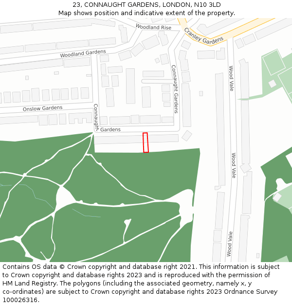 23, CONNAUGHT GARDENS, LONDON, N10 3LD: Location map and indicative extent of plot