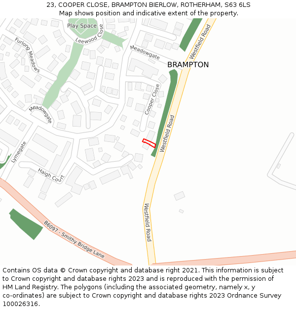 23, COOPER CLOSE, BRAMPTON BIERLOW, ROTHERHAM, S63 6LS: Location map and indicative extent of plot