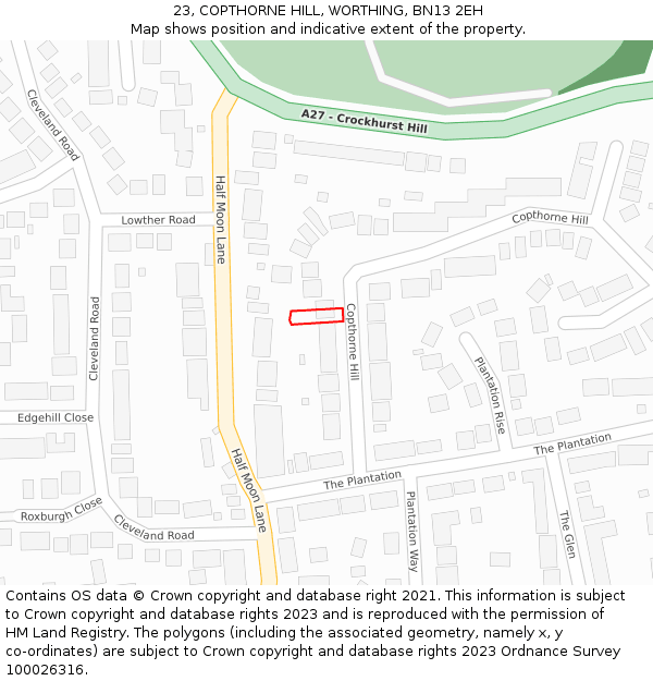 23, COPTHORNE HILL, WORTHING, BN13 2EH: Location map and indicative extent of plot