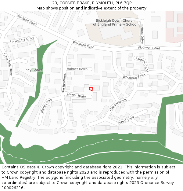 23, CORNER BRAKE, PLYMOUTH, PL6 7QP: Location map and indicative extent of plot