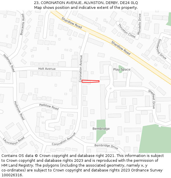 23, CORONATION AVENUE, ALVASTON, DERBY, DE24 0LQ: Location map and indicative extent of plot