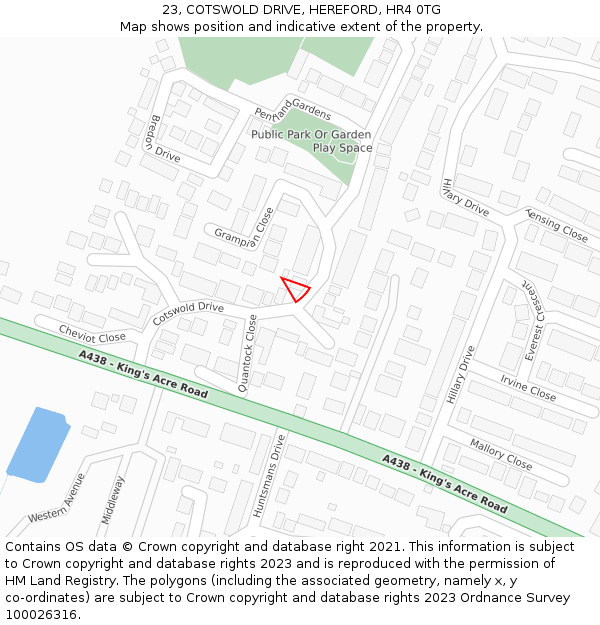 23, COTSWOLD DRIVE, HEREFORD, HR4 0TG: Location map and indicative extent of plot