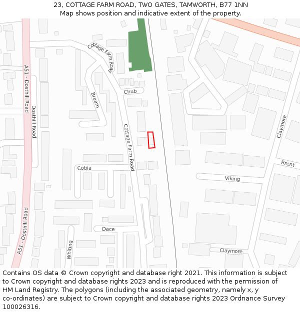 23, COTTAGE FARM ROAD, TWO GATES, TAMWORTH, B77 1NN: Location map and indicative extent of plot