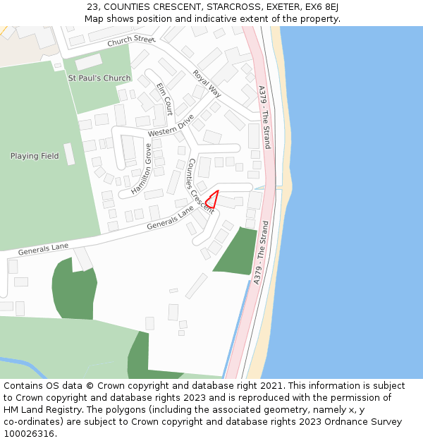 23, COUNTIES CRESCENT, STARCROSS, EXETER, EX6 8EJ: Location map and indicative extent of plot