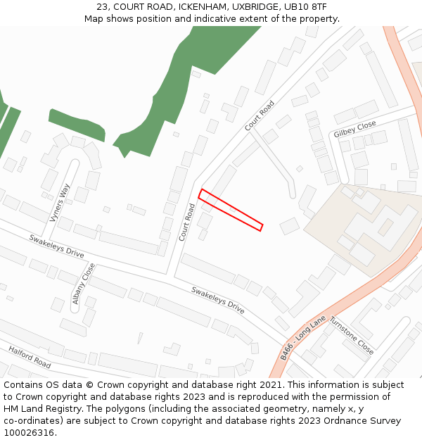 23, COURT ROAD, ICKENHAM, UXBRIDGE, UB10 8TF: Location map and indicative extent of plot