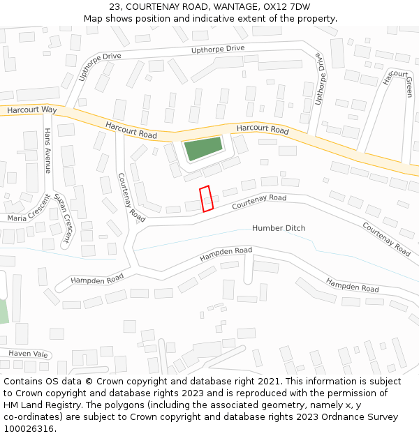23, COURTENAY ROAD, WANTAGE, OX12 7DW: Location map and indicative extent of plot