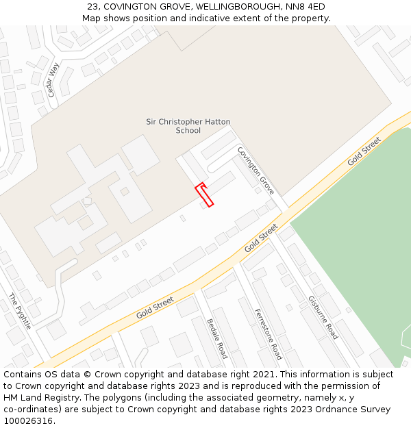 23, COVINGTON GROVE, WELLINGBOROUGH, NN8 4ED: Location map and indicative extent of plot