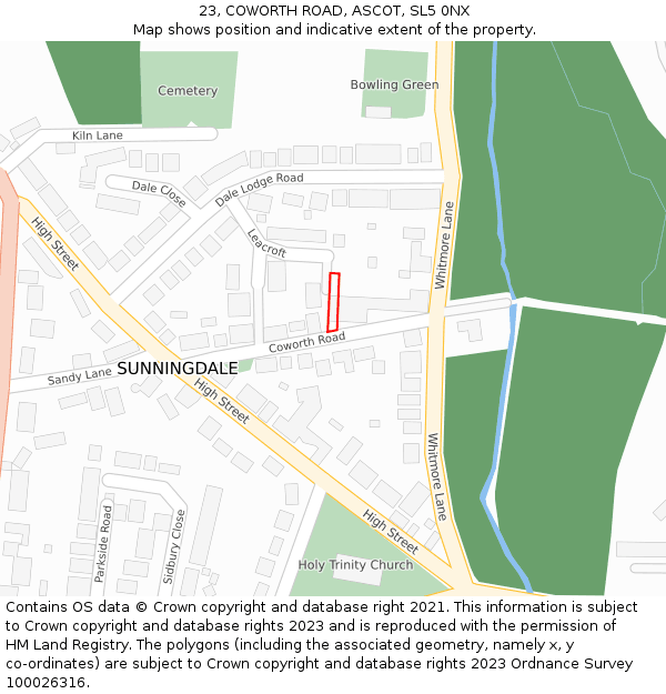 23, COWORTH ROAD, ASCOT, SL5 0NX: Location map and indicative extent of plot
