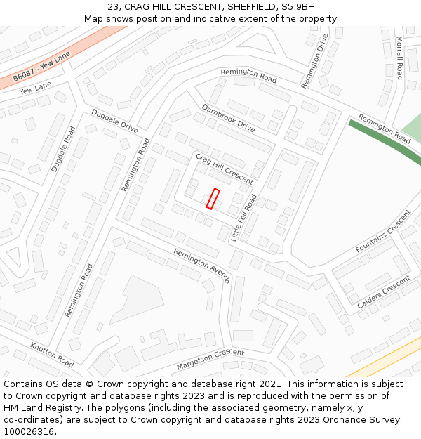 23, CRAG HILL CRESCENT, SHEFFIELD, S5 9BH: Location map and indicative extent of plot