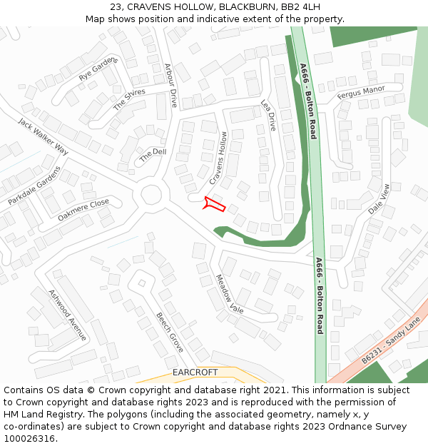 23, CRAVENS HOLLOW, BLACKBURN, BB2 4LH: Location map and indicative extent of plot