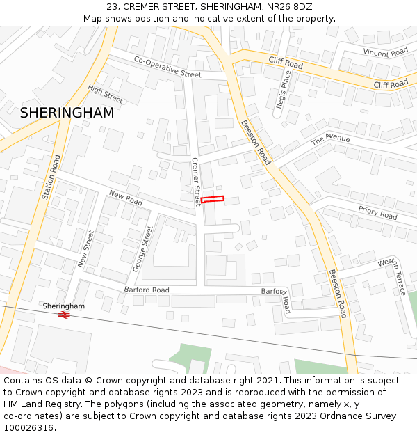 23, CREMER STREET, SHERINGHAM, NR26 8DZ: Location map and indicative extent of plot