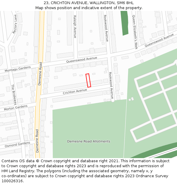 23, CRICHTON AVENUE, WALLINGTON, SM6 8HL: Location map and indicative extent of plot