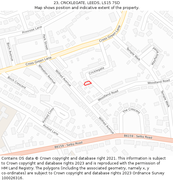 23, CRICKLEGATE, LEEDS, LS15 7SD: Location map and indicative extent of plot