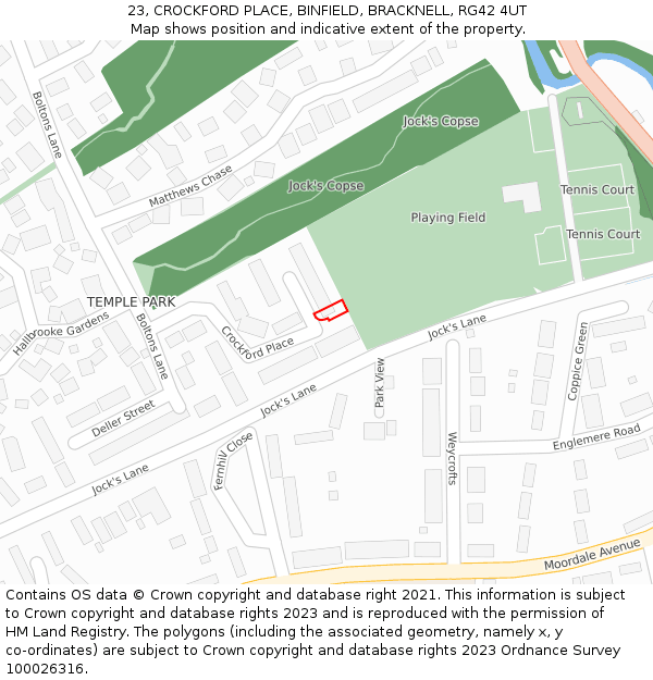23, CROCKFORD PLACE, BINFIELD, BRACKNELL, RG42 4UT: Location map and indicative extent of plot