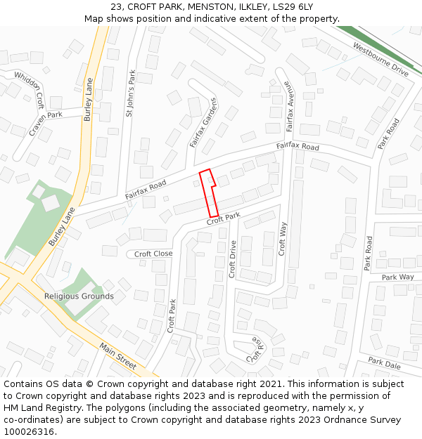 23, CROFT PARK, MENSTON, ILKLEY, LS29 6LY: Location map and indicative extent of plot