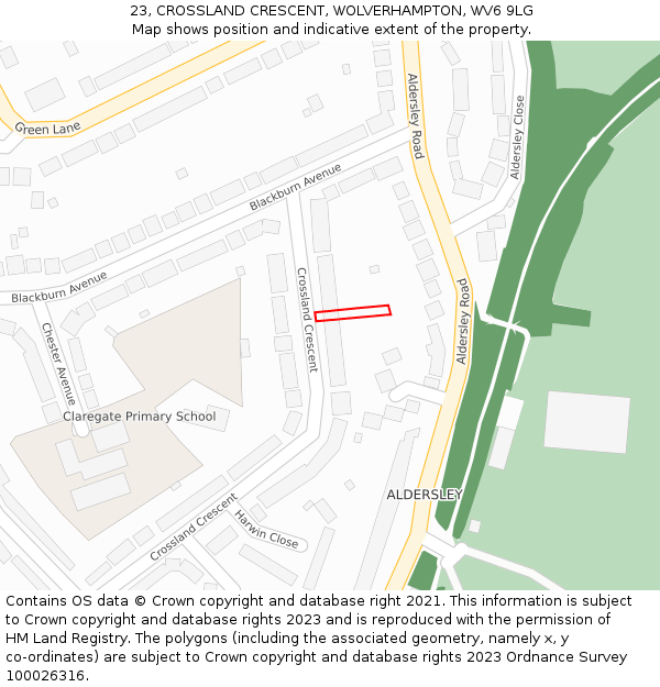 23, CROSSLAND CRESCENT, WOLVERHAMPTON, WV6 9LG: Location map and indicative extent of plot