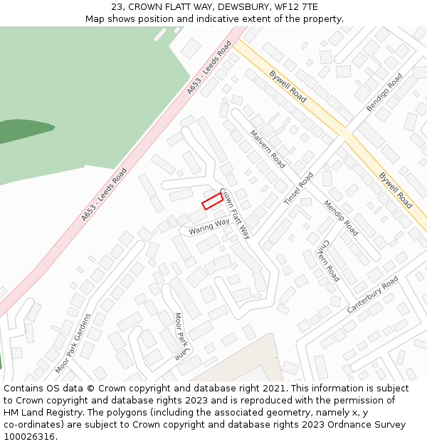 23, CROWN FLATT WAY, DEWSBURY, WF12 7TE: Location map and indicative extent of plot