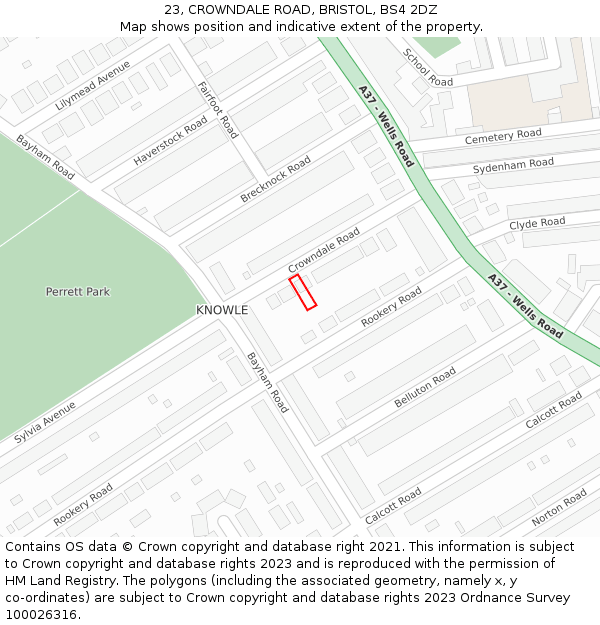 23, CROWNDALE ROAD, BRISTOL, BS4 2DZ: Location map and indicative extent of plot
