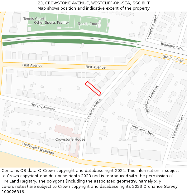 23, CROWSTONE AVENUE, WESTCLIFF-ON-SEA, SS0 8HT: Location map and indicative extent of plot