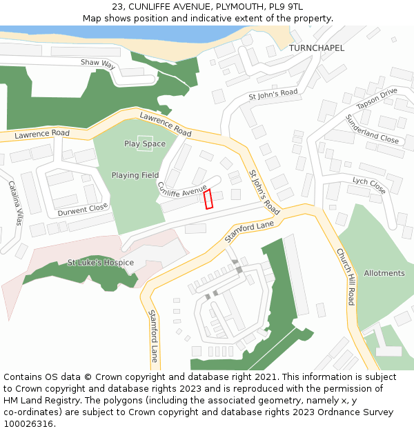 23, CUNLIFFE AVENUE, PLYMOUTH, PL9 9TL: Location map and indicative extent of plot