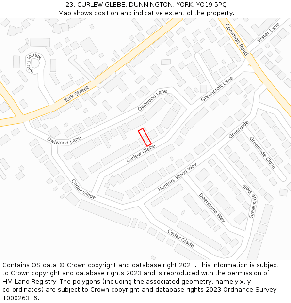 23, CURLEW GLEBE, DUNNINGTON, YORK, YO19 5PQ: Location map and indicative extent of plot