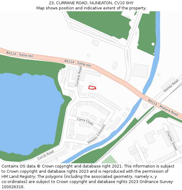 23, CURRANE ROAD, NUNEATON, CV10 0HY: Location map and indicative extent of plot