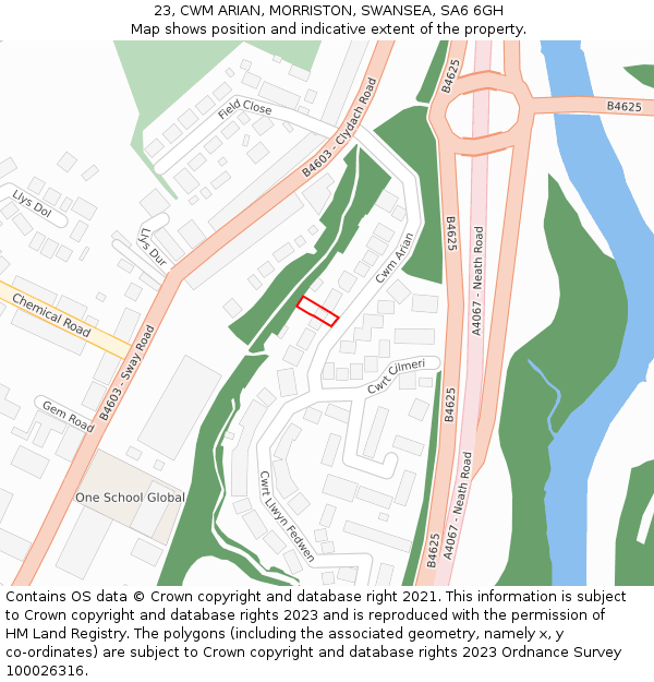 23, CWM ARIAN, MORRISTON, SWANSEA, SA6 6GH: Location map and indicative extent of plot