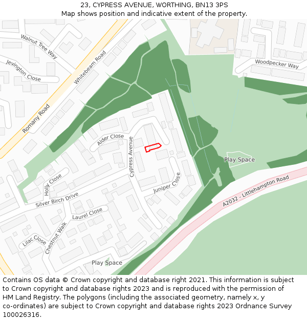 23, CYPRESS AVENUE, WORTHING, BN13 3PS: Location map and indicative extent of plot