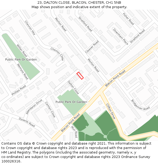 23, DALTON CLOSE, BLACON, CHESTER, CH1 5NB: Location map and indicative extent of plot