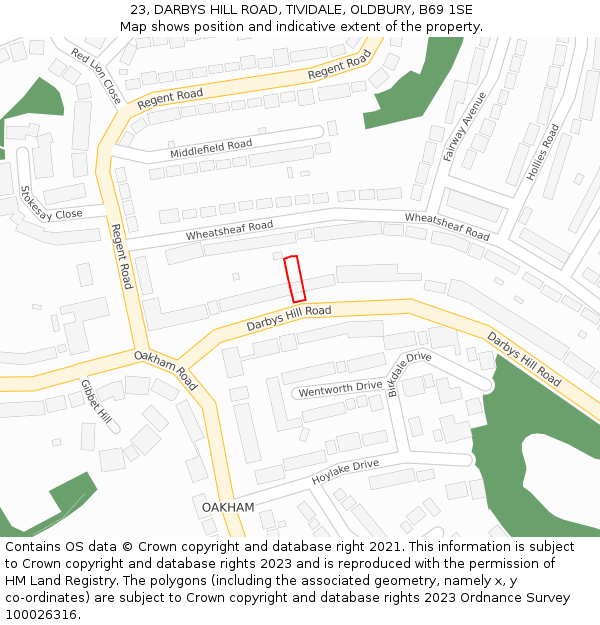 23, DARBYS HILL ROAD, TIVIDALE, OLDBURY, B69 1SE: Location map and indicative extent of plot