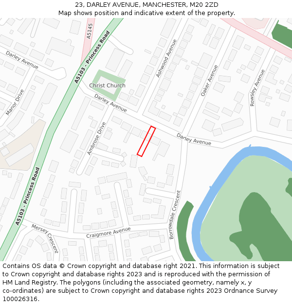 23, DARLEY AVENUE, MANCHESTER, M20 2ZD: Location map and indicative extent of plot
