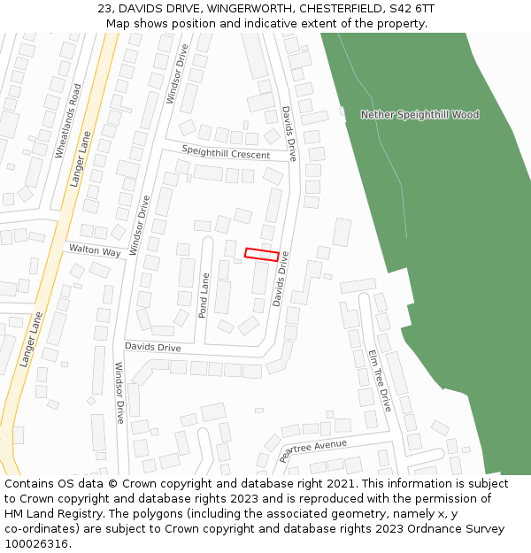 23, DAVIDS DRIVE, WINGERWORTH, CHESTERFIELD, S42 6TT: Location map and indicative extent of plot