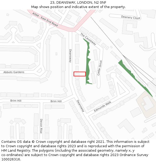 23, DEANSWAY, LONDON, N2 0NF: Location map and indicative extent of plot