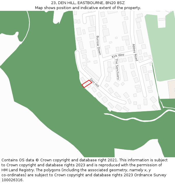 23, DEN HILL, EASTBOURNE, BN20 8SZ: Location map and indicative extent of plot