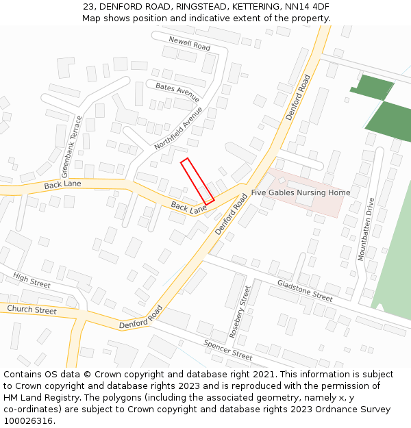 23, DENFORD ROAD, RINGSTEAD, KETTERING, NN14 4DF: Location map and indicative extent of plot