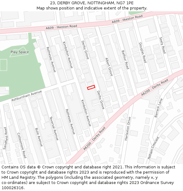 23, DERBY GROVE, NOTTINGHAM, NG7 1PE: Location map and indicative extent of plot