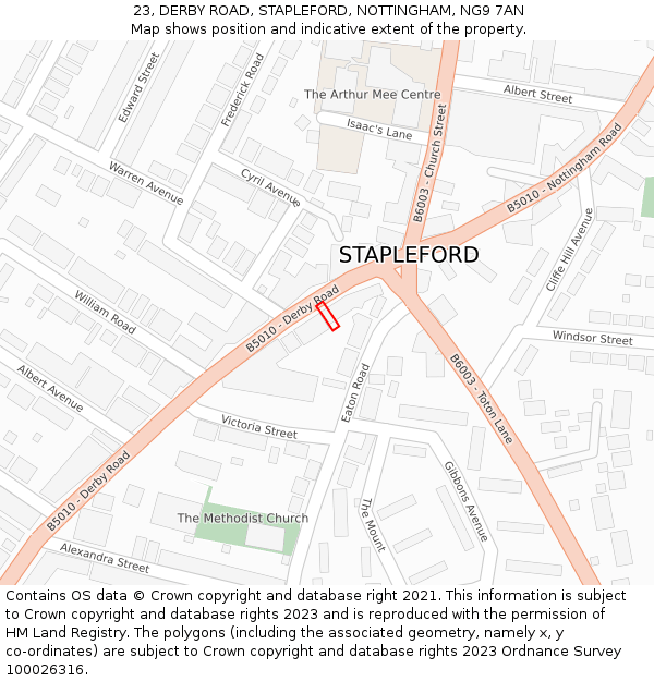 23, DERBY ROAD, STAPLEFORD, NOTTINGHAM, NG9 7AN: Location map and indicative extent of plot