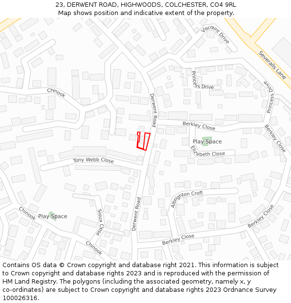 23, DERWENT ROAD, HIGHWOODS, COLCHESTER, CO4 9RL: Location map and indicative extent of plot