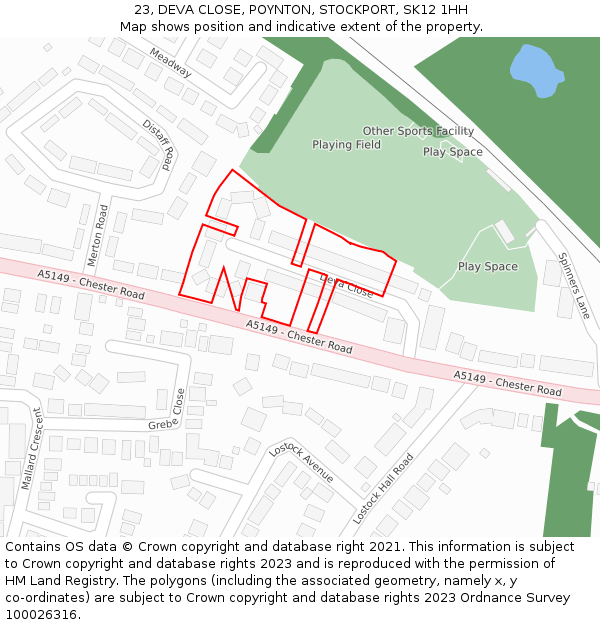 23, DEVA CLOSE, POYNTON, STOCKPORT, SK12 1HH: Location map and indicative extent of plot